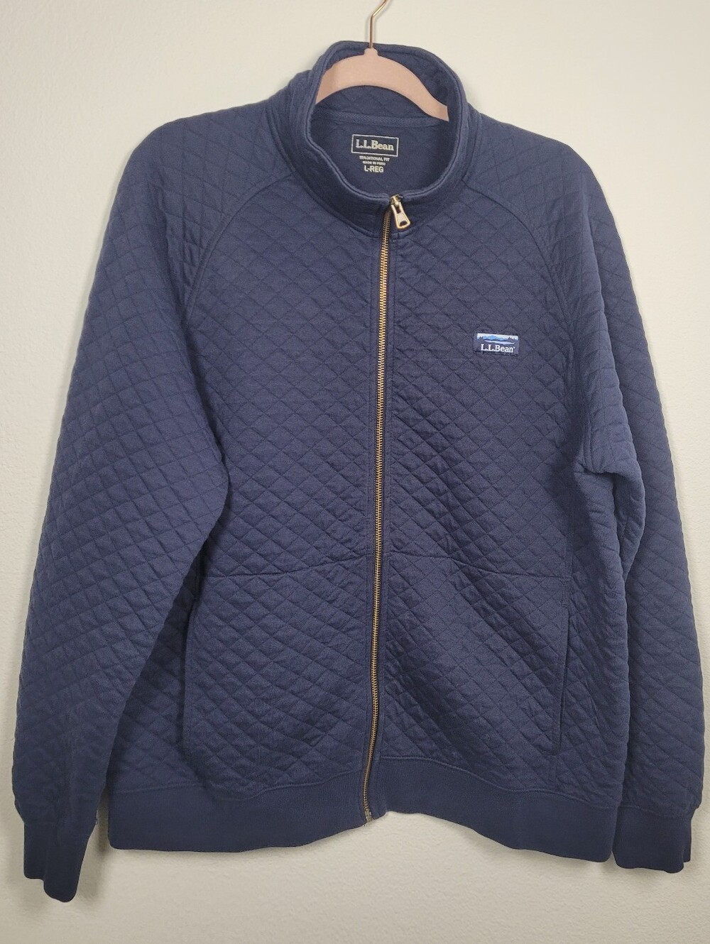 LL Bean Mens Large Quilted Full Zip Sweatshirt Jacket Navy Blue Gorpcore Outdoor